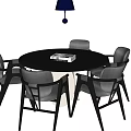 Modern Solid Wood Fabric Dining Table and Chair Combination Dining Lamp 3d model