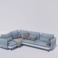 Spacious Light Blue Sectional Sofa With Decorative Pillows And Throw Blanket 3d model