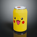 Yellow Beverage Can With Pikachu Cartoon Design Red Cheeks Open Mouth And Silver Lid