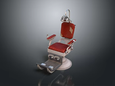 Vintage Single Chair With Red Upholstery Metal Frame Armrests Headrest And Footrest 3d model