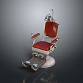 Vintage Single Chair With Red Upholstery Metal Frame Armrests Headrest And Footrest