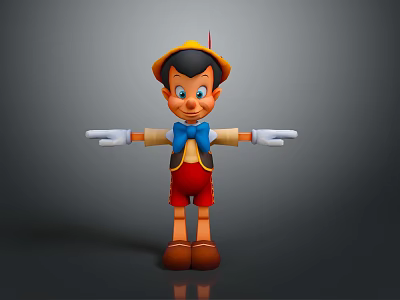 Cartoon Man In Yellow Hat Blue Bow Tie Red Shorts Brown Shoes And Arms Outstretched 3d model