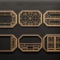 Golden Octagonal Lattice Windows With Intricate Carved Patterns And Six Designs 3d model