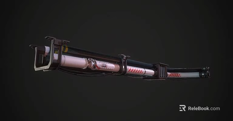 Mechanical Component With Cylindrical Structure Red White Stripes And Metal Frame 3d model