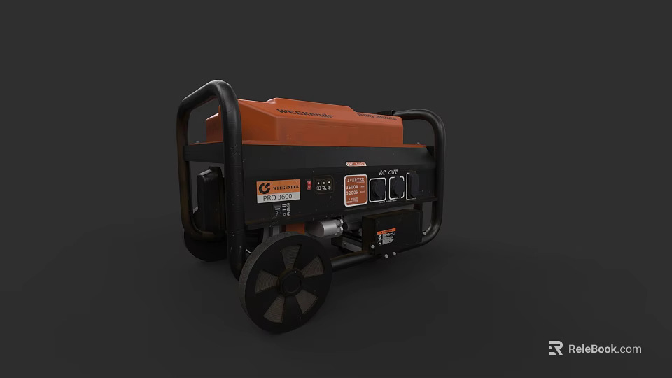 Portable Industrial Generator With Black Frame And Orange Top On Wheels 3d model 