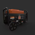 Portable Industrial Generator With Black Frame And Orange Top On Wheels