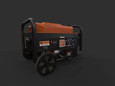 Portable Industrial Generator With Black Frame And Orange Top On Wheels 3d model