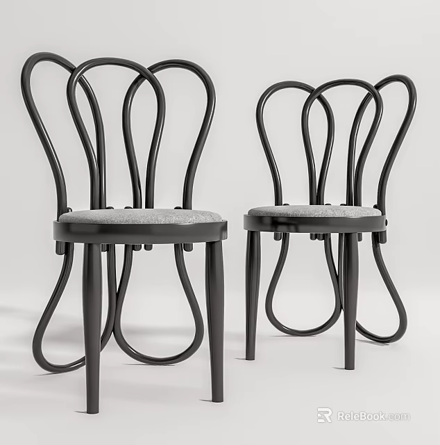 Modern Leisure Chairs With Curved Black Metal Frame And Gray Padded Seat 3d model 