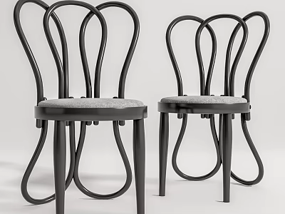 Modern Leisure Chairs With Curved Black Metal Frame And Gray Padded Seat 3d model