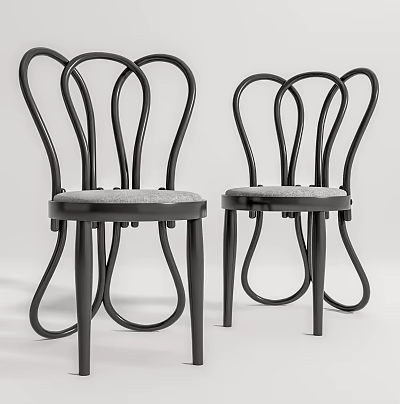 Modern Leisure Chairs With Curved Black Metal Frame And Gray Padded Seat 3d model