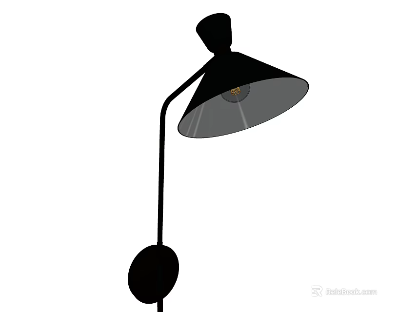 Modern Black Wall Lamp With Curved Arm And Conical Shade For Interior Lighting Decor 3d model 