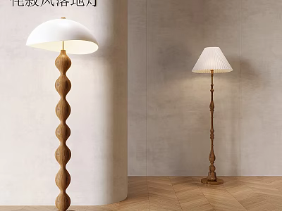 Nordic Style Floor Lamps With Spiral Wooden Pole And White Pleated Shade For Interior Decor 3d model