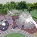 Modern Kids Play Area With Spiral White Structure Red Flooring And Running Track