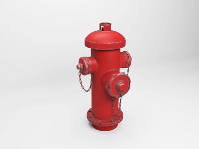 Red Classic Metal Fire Hydrant With Chains And Top Cap On White Background 3d model