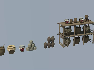 Chinese-style wine jar wine jar crock crock rural situation 3d model