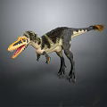 Realistic Velociraptor Dinosaur 3D Model With Yellow Black Stripes Orange Tail Tip And Open Mouth
