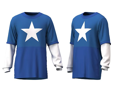 Blue Long Sleeve Shirt With White Star And White Sleeves Design 3d model
