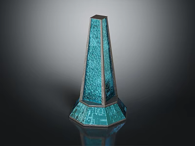 Blue Conical Tower Structure with Textured Surface and Hexagonal Base in Modern Design 3d model
