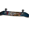 JAWS Skateboard As Sports Equipment With Cartoon Shark Design Against Yellow Wall And Brick Floor