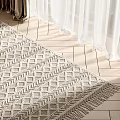 Light Colored Square Rug With Geometric Pattern And Tassel For Living Room Wooden Floor
