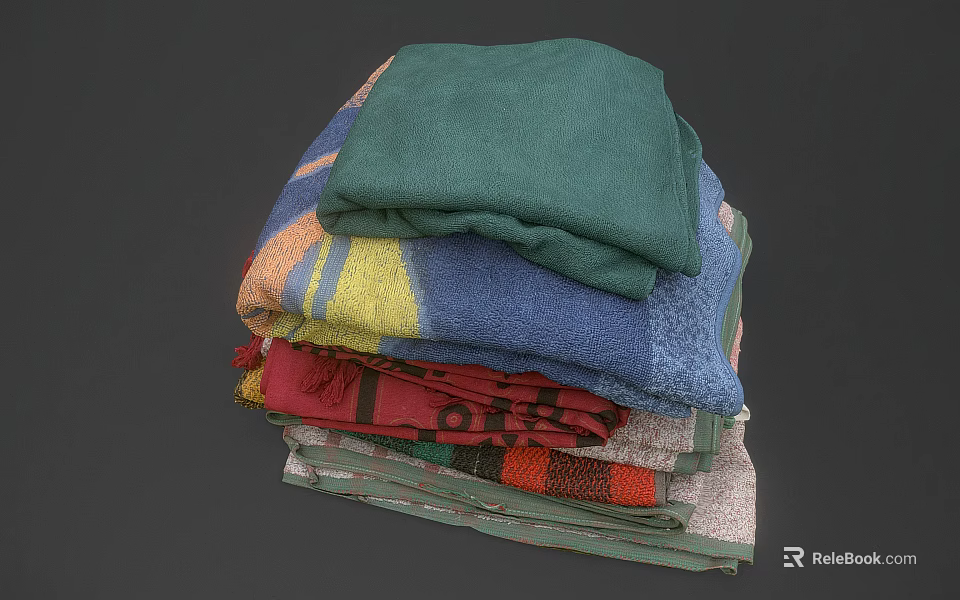 Colorful Towels Stacked With Various Colors And Patterns Essential Daily Living Supplies 3d model 
