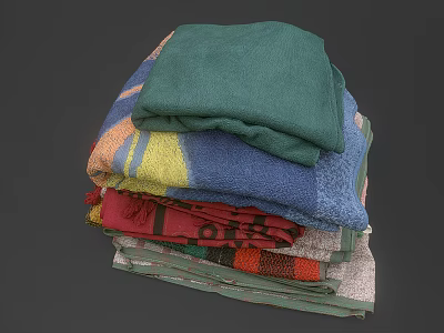 Colorful Towels Stacked With Various Colors And Patterns Essential Daily Living Supplies 3d model