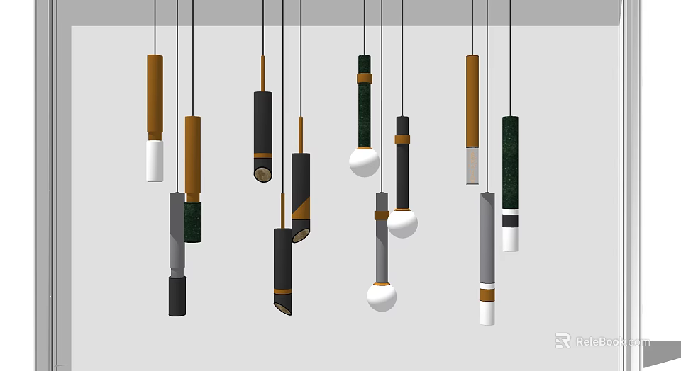 Modern Pendant Lights with Various Shapes and Colorful Hanging Design Elements 3d model