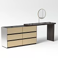 Modern Dressing Table With Multiple Drawers And Round Mirror On Tabletop 3d model