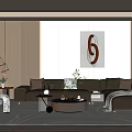 Living Room Interior with Beige Sofa Green Armchair Number 6 Painting and Wooden Walls