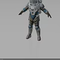 Futuristic Biological Character In White Blue Space Suit With Transparent Helmet And Armor Details