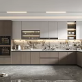 Modern Kitchen Interior With Marble Island Countertop Cabinets And Built-in Appliances