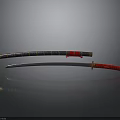 Traditional Japanese Samurai Sword With Blue Red Scabbard And Gold Decorated Hilt
