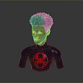 SpiderMan Bust Figure With Curly Hair Blue Suit And Red Spider Logo