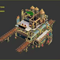 Multi Level Industrial Building with Towers Platforms Tracks and Colorful Details