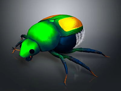 Colorful Shiny Beetle with Green Body Yellow Patches and Blue Legs 3d model