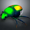 Colorful Shiny Beetle with Green Body Yellow Patches and Blue Legs