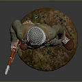 Military Game Movie Character In Green Uniform With Helmet Rifle And Base With Green Plants
