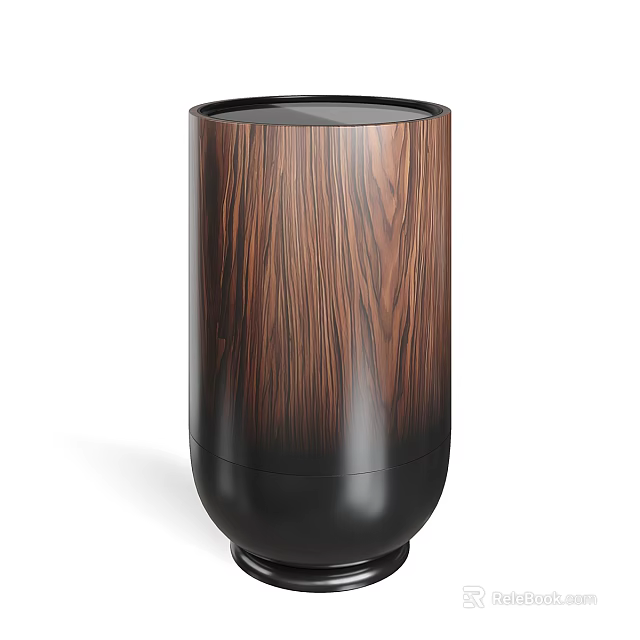 Cylindrical Coffee Table With Wood Grain Texture Dark Brown To Black Gradient And Black Base 3d model 