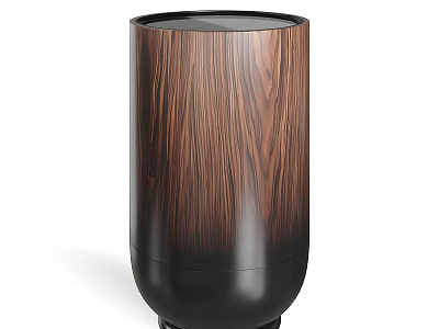 Cylindrical Coffee Table With Wood Grain Texture Dark Brown To Black Gradient And Black Base 3d model