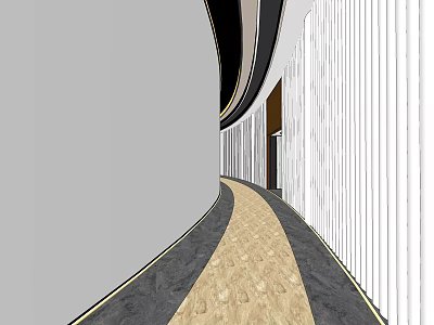 Modern Elevator Corridor Interior With Curved Walls And Wooden Gray Floor 3d model