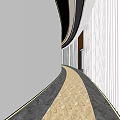 Modern Elevator Corridor Interior With Curved Walls And Wooden Gray Floor