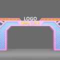 Vibrant Colorful Archway With Logo For New Food Tastes Event Geometric Patterns And Decorative Elements