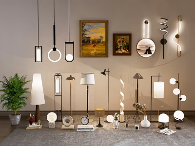 Modern Lighting Combinations With Pendant Lights Table Lamps And Floor Lamps 3d model