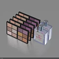 Stylish Cosmetic Products With Colorful Eyeshadow Palettes And Transparent Perfume Bottles