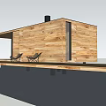 Modern Wooden House with Elevated Deck and Mountain View in Green Grassland