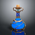 Decorative Blue And Gold Cup With Spiral Pattern Cork Stopper And Metal Handles