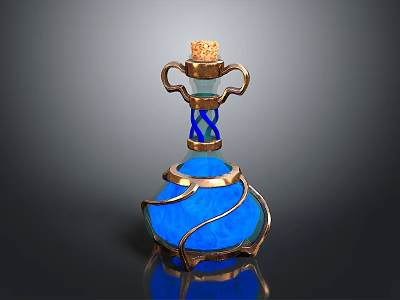 Decorative Blue And Gold Cup With Spiral Pattern Cork Stopper And Metal Handles 3d model
