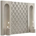 Bedroom Accent Wall Textured Geometric Pattern Design With Arched Sides And Hanging Lights 3d model