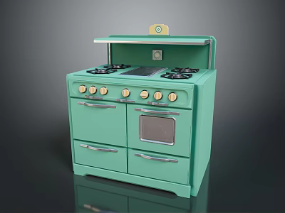 Vintage Green Retro Stove With Cooktop Burners Knobs And Oven 3d model