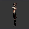 3D Character Woman With Arms Outstretched In Decorative Green Top Red Accents Black Pants Boots
